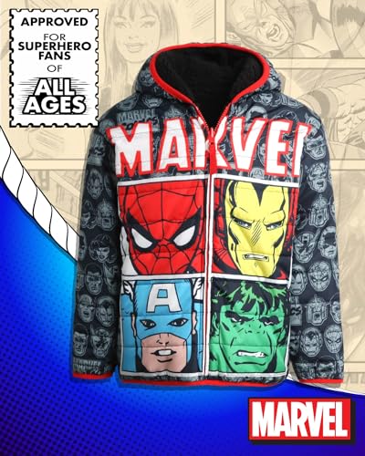 Image of Marvel Spider-Man Boys Puffer Jacket Reversible Sherpa Fleece Lining Coat