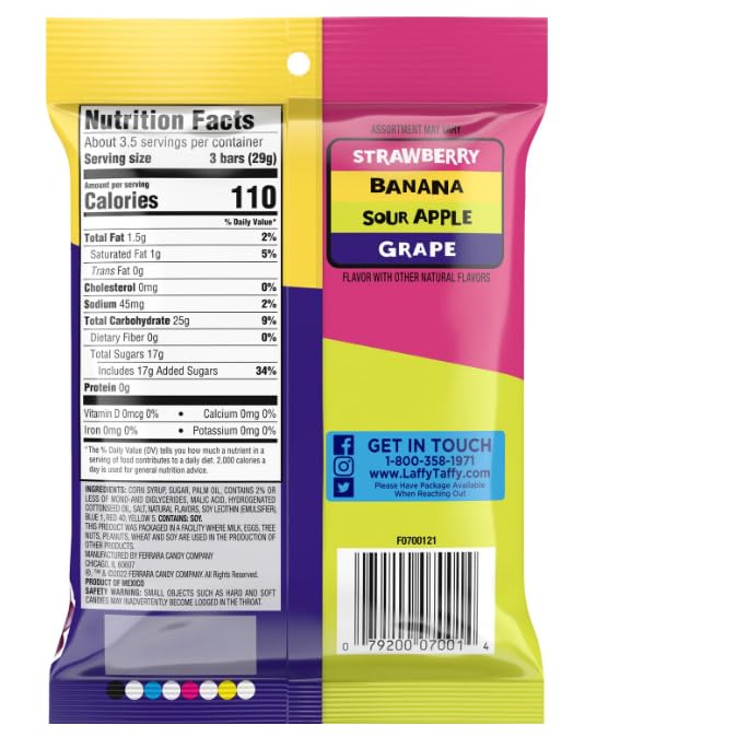 Miniatura 4 de Laffy Taffy - Mini bar de dulces masticables  Delicioso sabor surtido de manzana agria, uva, fresa y plátano envueltos individualmente  Cesta de