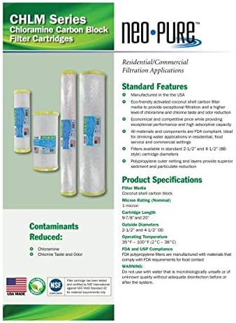 Miniatura 5 de Neo-Pure CHLM-2510 Filtro de bloque de carbono de cloramina 9-78 pulgadas x 2-12 pulgadas, 1 micrón - Filtración de alta eficiencia para eliminación