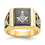 14K Yellow Gold Black Onyx Men's Masonic Ring, Size - 10