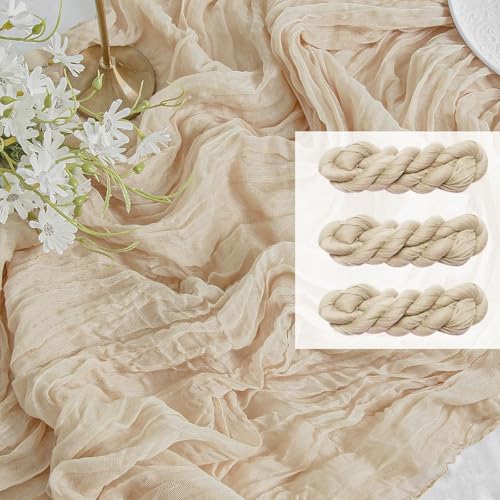 FEXIA 3 Pack Beige Table Runner 35x120 Inches for Baby Shower Decoration Gauze Spring Easter Table Runner for Wedding Party First Communion Centerpiece Engagement Bridal Shower Decoration by FEXIA - Used condition - US$15.07