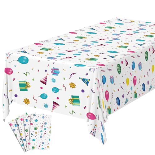 OSDUE Balloon Theme Party Tablecloth 4 Pack 137 x 274 cm Happy Birthday Table Cover Plastic Disposable Tablecloth Party Fold Table Cover Birthday Decoration Supplies for Girls Boys