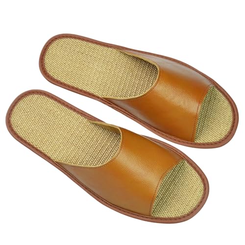 Image of Hwayslon Leather Slippers Men's Women's Leather Room Shoes Natural Cowhide Luxury Solid Color Unisex