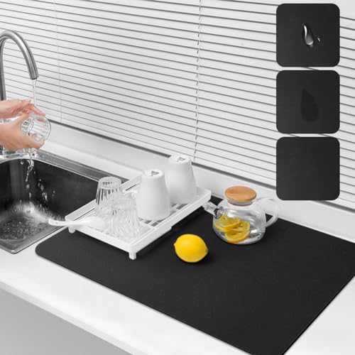 AUAUY Kitchen Super Absorbent Draining Mat, 60x40cm Coffee Machine Absorbent Draining Mat, Dish Drying Mat for Kitchen Counter, Anti Slip Drainer Mat for Dish Coffee Bar Worktop, Grey - Image 8