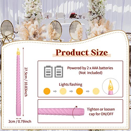 Image of CHENGU 12 Pcs LED Taper Candles Flameless Battery Dripless Dinner Candles for Thanksgiving Day, Weddings, Church, Hanukkah, Christmas, Autumn, New Year Celebration(Pink,Spiral)