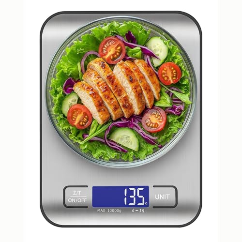 Balança Digital de Cozinha em Inox 10kg – Alta Precisão para Alimentos, Ingredientes e Dietas | Balança Eletrônica Portátil com Display LCD