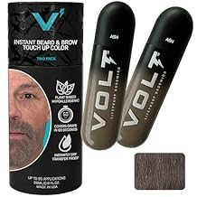 VOLT Grooming Temporary Instant Beard Color for Men Quick-Dry Plant-Based Brush On Beard, Hair, Mustache & Brow Color, For Sensitive Skin, Ash Gray Brown, 2-Pack Refill, 90+ Applications