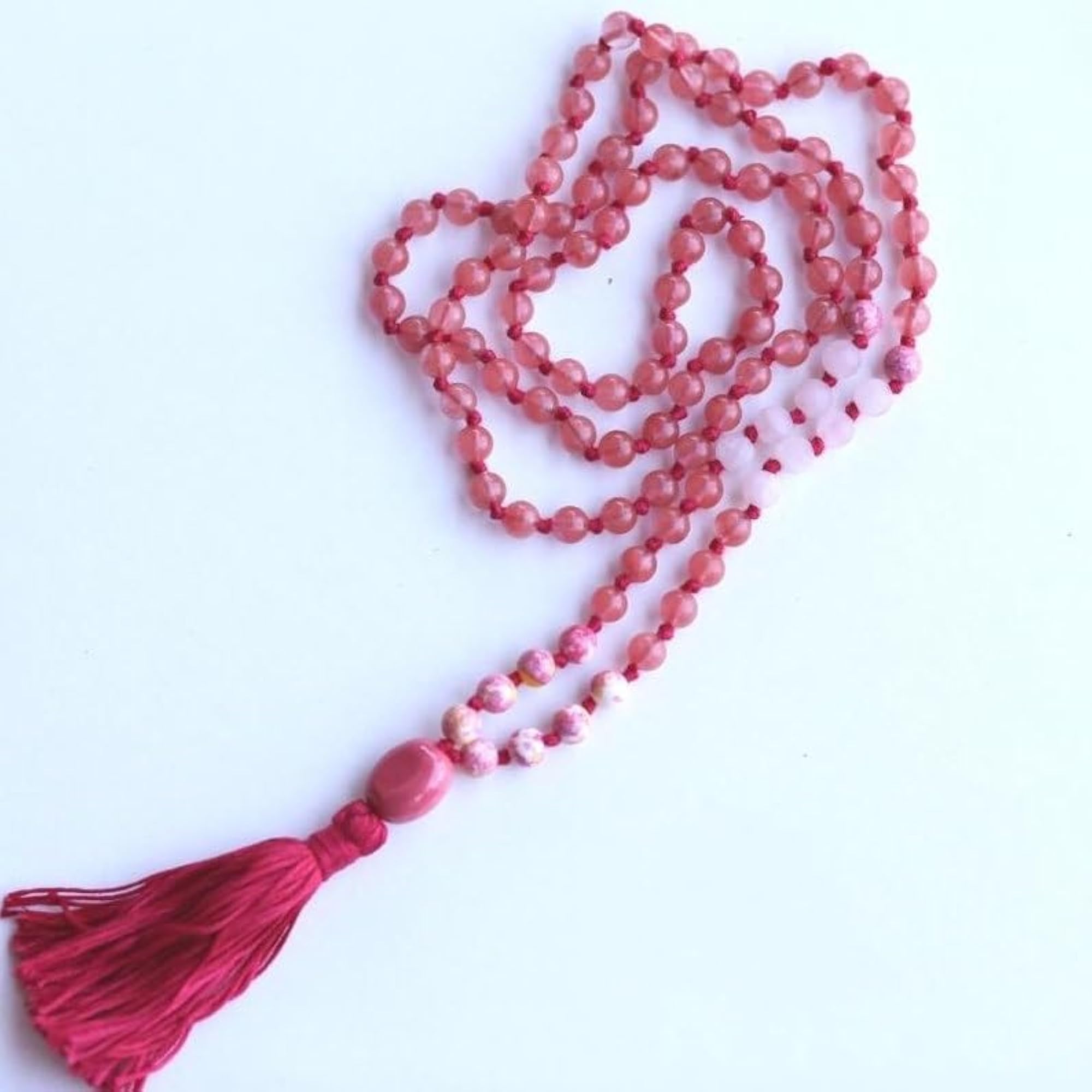 Natural Cherry Quartz & Rose Quartz 6MM Beaded Handmade Prayer Mala