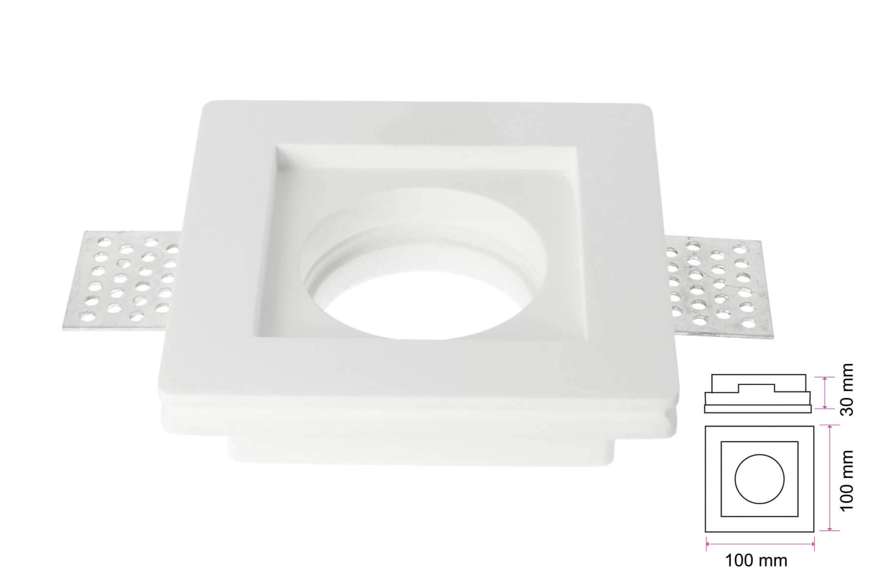 Kit de soporte de foco de yeso de cerámica LEDLUX 10 para portalámparas de techo falso GU10 incluido Color blanco pintable antirrayas (Cuadrado 100X100mm)