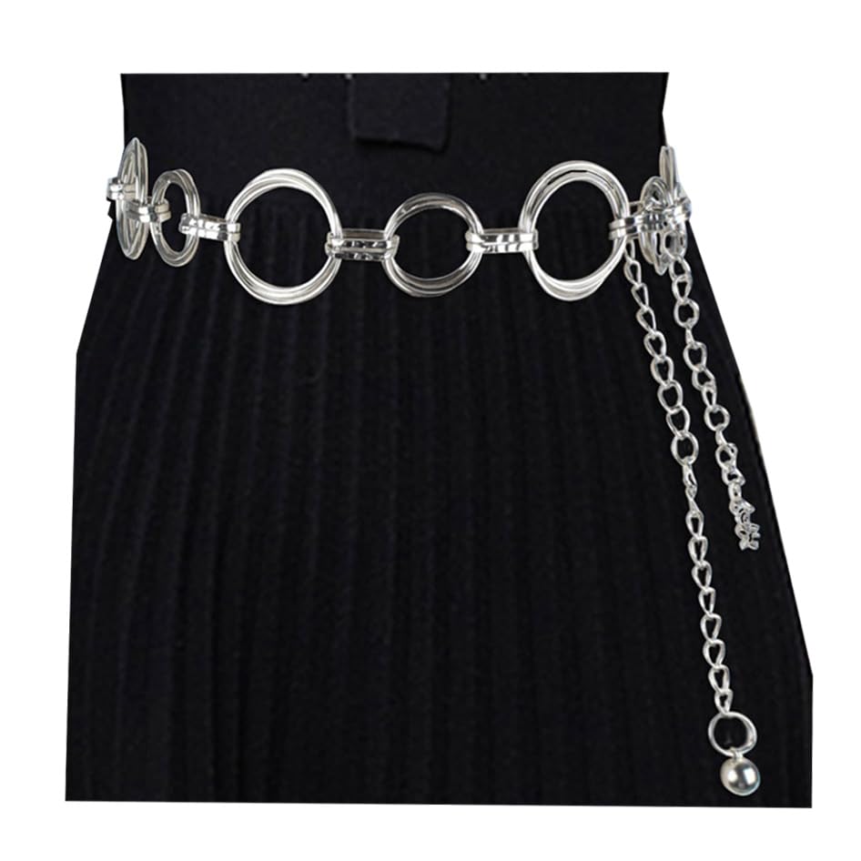 LABANCA Womens Metal Chain Dress Belt Hollow Out Leaf Bead Pendant Sweater Belt Decorated Skinny Waist Belt
