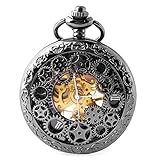BOSHIYA Vintage Mechanical Pocket Watches for Men Steampunk Skeleton Pocket Watch with Chain Black R
