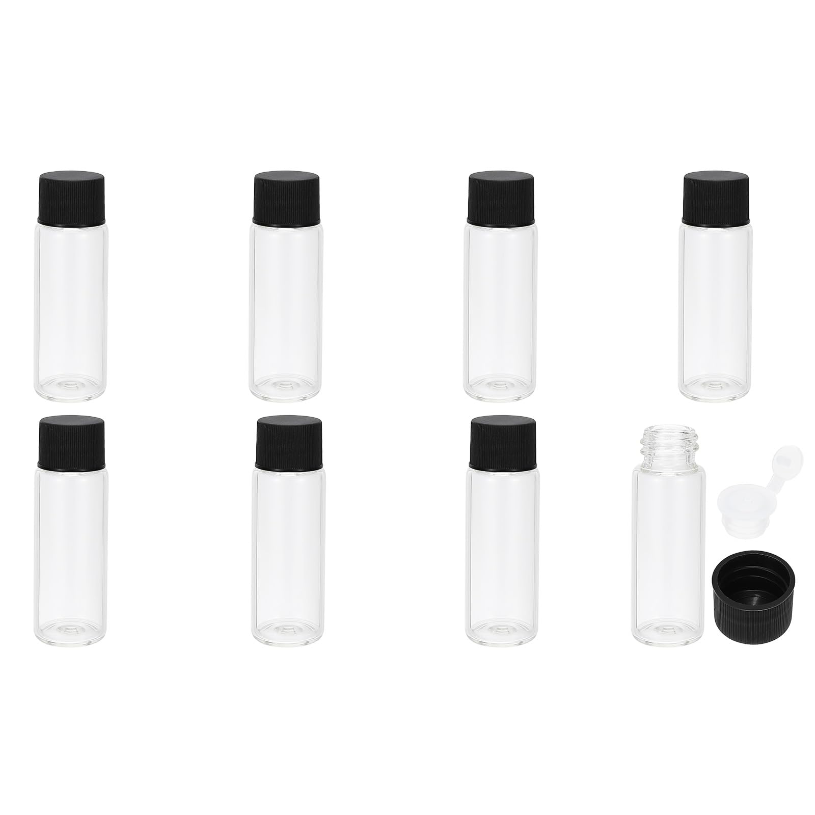 PATIKIL 20ml Essential Oil Bottles, 8 Pack Clear Glass Bottles with Orifice Reducer Sample Vial Slim Screw Cap Storage Vials Container, Black