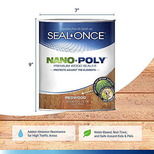 Image of Seal-Once Nano+Poly Wood Sealer and Waterproofer, Redwood, 1 Gallon | With Polyurethane, Premium Waterproof Sealant