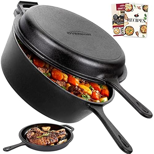 Overmont 2-in-1 Cast Iron Dutch Oven - 3.2QT Deep Pot with Lid Recipe