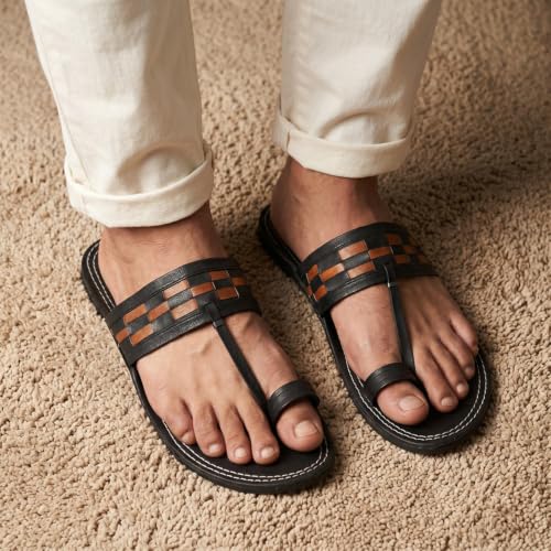 Image of Ethnic Black Sandals For Boys & Men, Comfortable Men's Rajasthani Slippers,