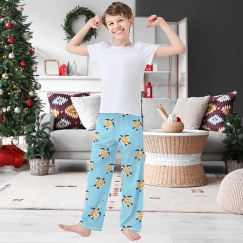 Boy's Pants Brown Turtle in Blue Sea Jogger Pants Elastic Waist Long Bottoms Trousers with Pockets 6-14 Years2