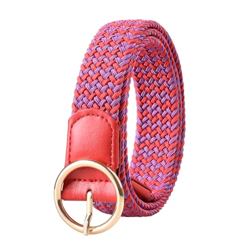 Women's Braided Elastic Belt Stretch Woven Round Pin Buckle Woven Fabric Belts for Jeans 1.18
