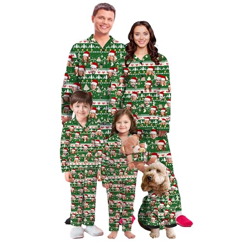 Personalized Face Family Pajamas Sets for Men Women,Custom Photo Pet Sleepwear Set Gift for Christmas Birthday Xmas