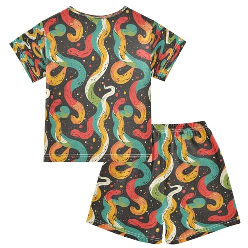 Pajama Sets Short Sleeve Colorful Snake Silhouette Soft Cotton Summer Sleepwear 2 Piece PJS Size 5-14T2