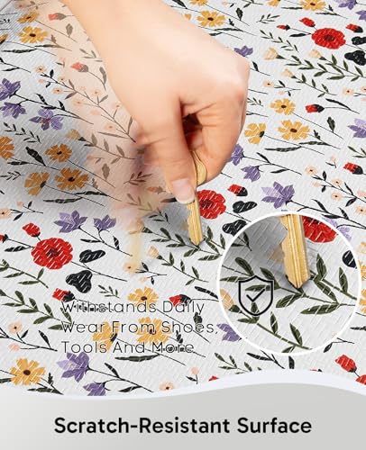 Image of Ophanie Kitchen Mats for Floor, 3 /4 inch Thick, 20x48 Anti Fatigue Cushioned Mat, Kitchen Rugs, Waterproof, Comfort Ergonomic Standing Mat for Office, Home, Sink, White Flower Non-Slip Ridged Bottom