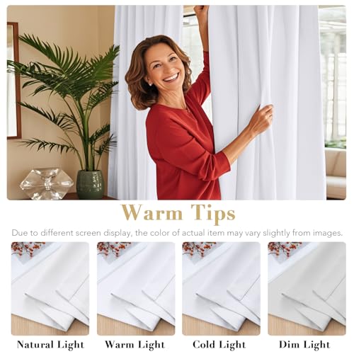 Image of H.VERSAILTEX White Curtains Thermal Insulated Window Treatment Panels Room Darkening Privacy Assured Drapes for Living Room Back Tab /Rod Pocket Bedroom Draperies, 52 x 72 Inch, 2 Panels