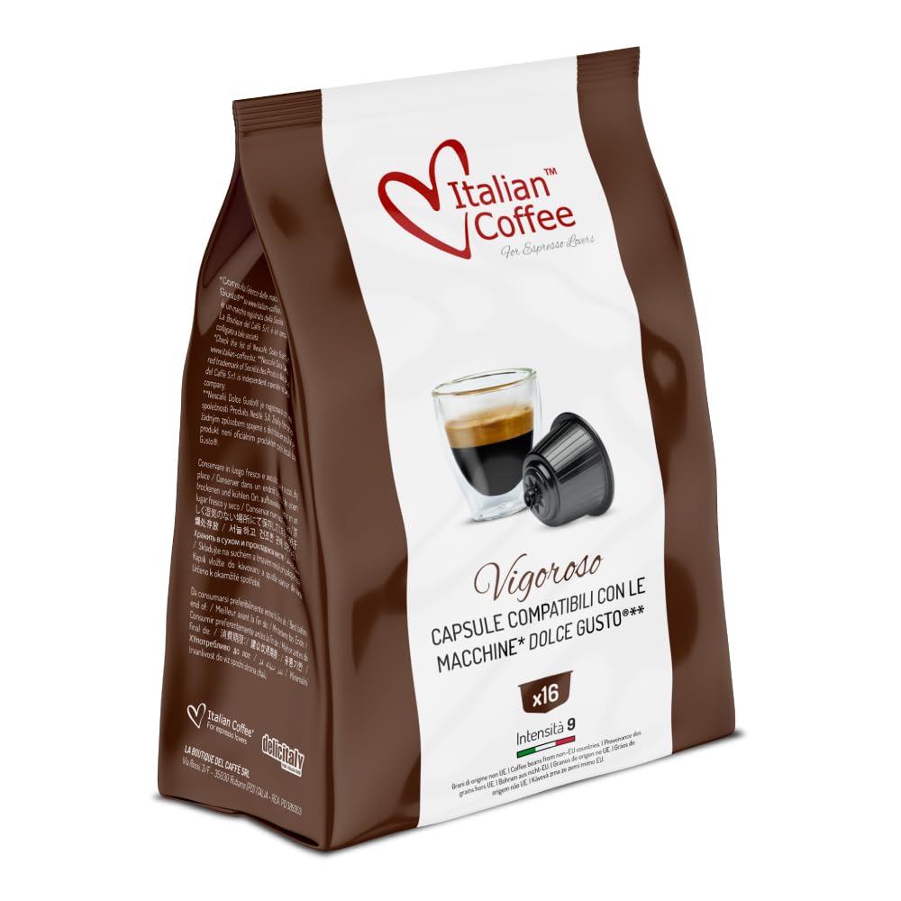 Italian Coffee, 64 Coffee Capsules Compatible with Nescafé® Dolce Gusto® – Vigoroso, Strong and Full Bodied Espresso, Rich Aroma and Bold Taste, Intensity 9