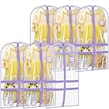 SLEEPING LAMB 6 Packs Clear Dance Garment Bags for Dancers with 4 Pockets, 40' Kids Dance Costume Garment Bag for Travel and Dance Competition, Hanging Clothes Storage for Dress, Uniform, Purple
