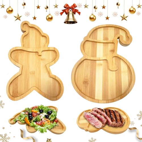 FairyPeach 2 Pcs Vassoio di Bambù Natalizio, Antipastiera Aperitivo Moderno, Vassoio da Colazione, Vassoio da Portata in Bambù, Vassoio Realizzato inBambù (A)