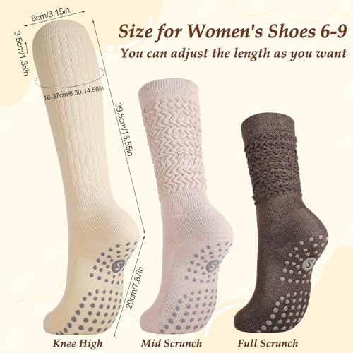 Jspupifip 4 Pairs Grip Pilates Socks for Women Non Slip Yoga Slouch Socks with Grips for Barre Workout Hospital Long Scrunch Slipper Sock2