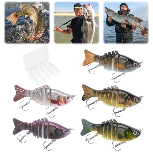 FDKYOEK 5 PCS Bionic Swimming Bait 3.9in Robotic Fishing Lure for Freshwater Saltwater Lifelike Multi Jointed Fish Lures for Bass Trout Multicolor