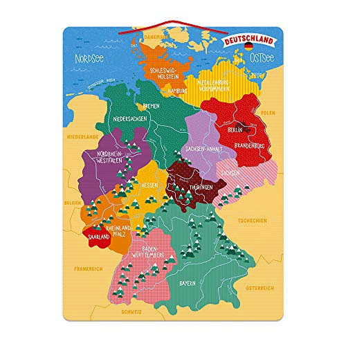 Janod - J05477 - Puzle de Madera Mapa Magnético de Alemania - 79 piezas imantadas - Juego Educativo Geografía - Desde 7 años - Versión en Alemán, J05477