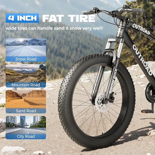 Incbruce 26 Inch Fat Tire Mountain Bike, High Carbon Steel