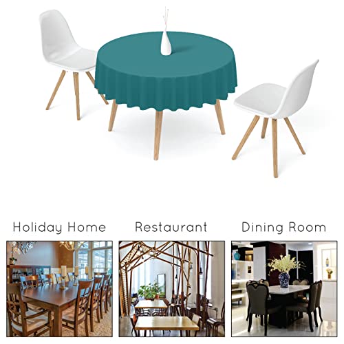 Image of Encasa XO Dining Table Cover Cloth for 4 Seater | 140 cm-Round Cotton Canvas Round Table Cloth | Machine Washable Tablecloth for Indoor & Outdoor Use - Azul Blue Solid Color