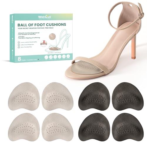 Almohadillas metatarsianas de cuero Welnove para mujer - 4 pares Almohadillas antideslizantes cómodas para el antepié, para tacones altos y sandalias, Alivio del dolor durante todo el día