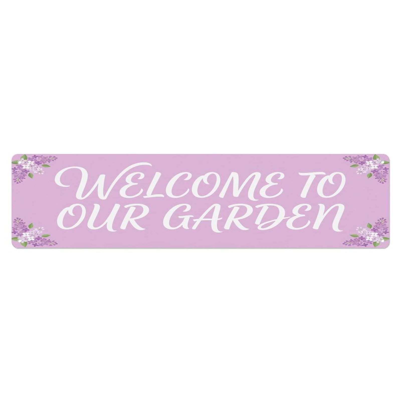 Vintage Welcome to Our Garden Lilac Bloom Metal Tin Sign