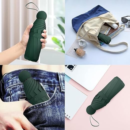 Image of Mini Umbrella with Case for Men & Women (Manual Open) Compact Travelling Pocket Umbrella, Polyester & UV Protect Fabric for Summer /Anti-Slip Handle- Use in Rain & Summer (GreenCC)