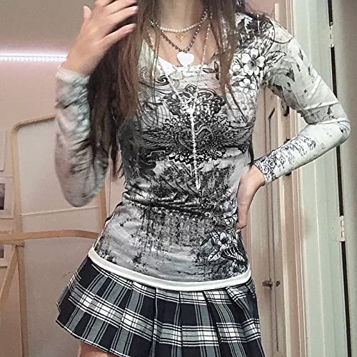 Image of Grunge Clothes for Women Y2K Tops Long Sleeve Fairy Grunge Aesthetic Shirts Teen Girls Vintage Graphic Tees Fall