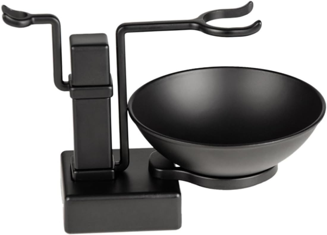 Didiseaon 2pcs Shaving Rack Set Soap Bowl and Brush Stand Metal Shaving Accessories for Men and Space-saving Design Black