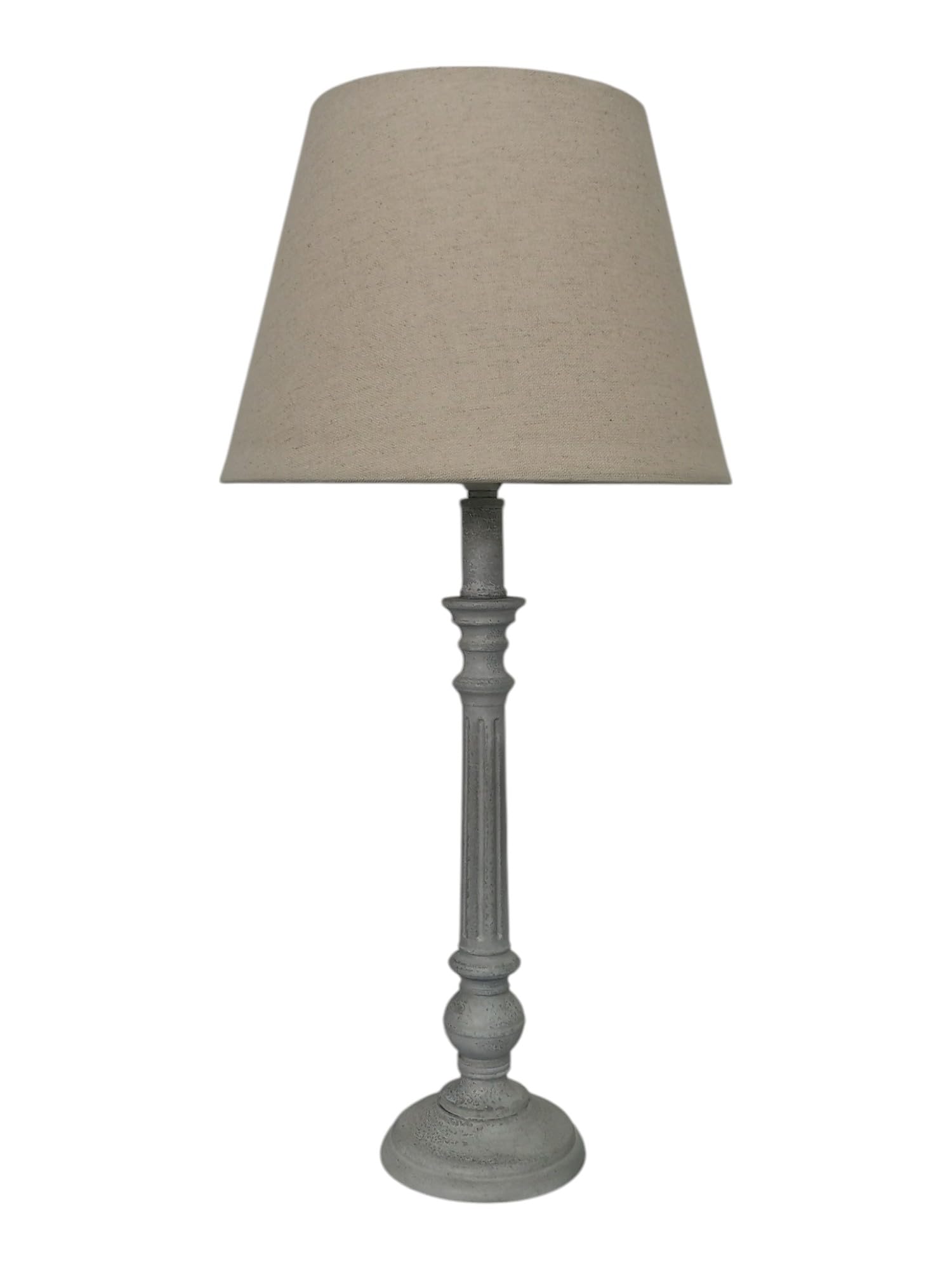 Modern Tall Wooden Washed Table Lamp - Traditional Shabby Chic Design with Taupe Linen Shade, Wood Effect Finish for Living Rooms, Bedrooms, or Hallways Decor (32cm Multicoloured with Shade)