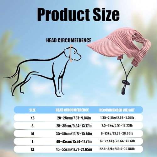 Hunde Baseballmütze, Verstellbar Sommer Sonnenschutz Hut Sonnenhüte mit Ohrlöchern, Haustier Sommer Hut für Welpen Hunde Mütze (Rosa, S)
