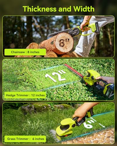Image of Supstable 3-in-1 Cordless Mini Chainsaw & Hedge Trimmer Combo, 8 Inch Mini Chainsaw with Grass Shear, 800W Brushless Motor, 2x4000mAh Batteries, Garden Tool Set for Tree Trimming & Lawn Care