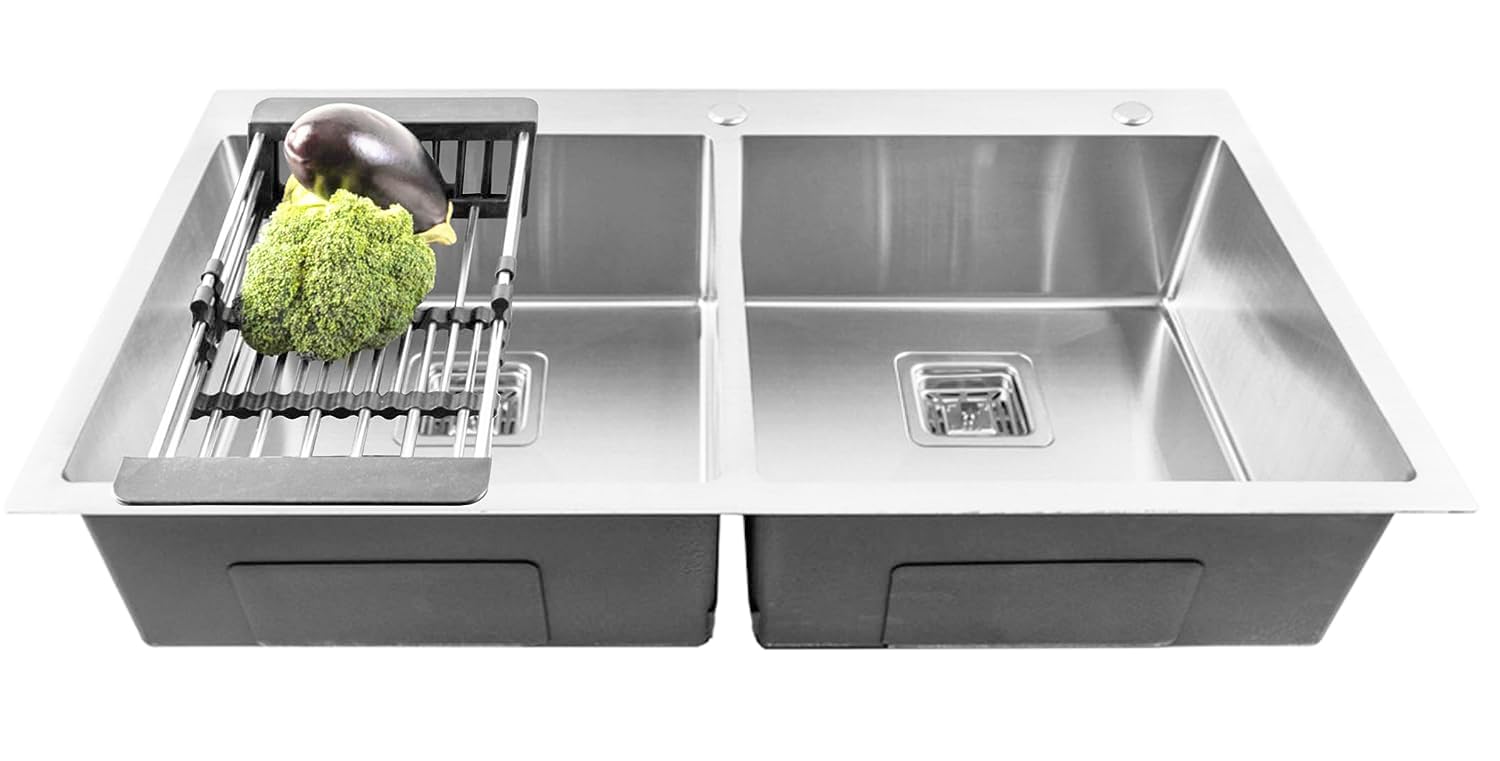 Fossa 45"x20"x10" inch Doubl Bowl With Tap Hole Premium Stainless Steel Handmade Kitchen Sink (Matte Finish) Silver (B09R41RF99) Amazon Price History, Amazon Price Tracker