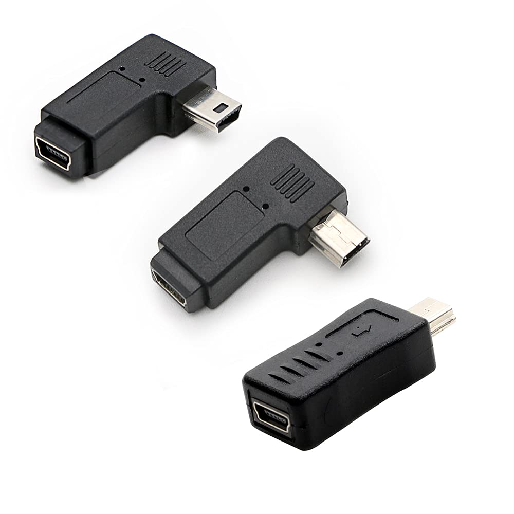 rgzhihuifz 3 Pack 90 Degree Left & Right Angled Mini USB 5 Pin Male-Female Adapter
