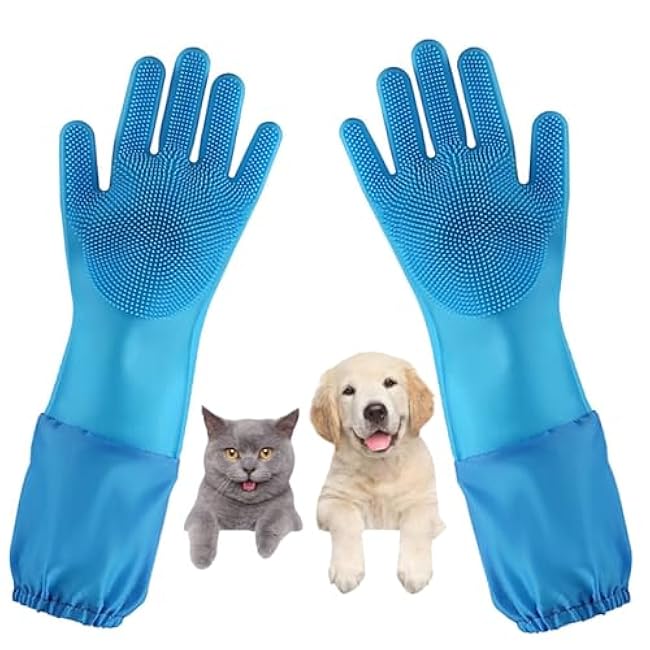 Dog Washing Gloves, Pet Grooming Gloves with Soft Brushes, Bathing and Massaging for Dogs and Cats, Silicone Heat Resistant Cleaning Gloves with High-Density Teeth (Blue)-kwBjRLFn