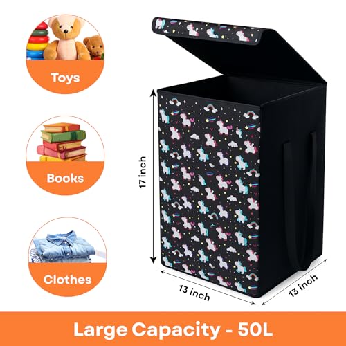 Image of Sopent Unicorn Toy Storage Box & Toy Box for Kids - Foldable Fabric Toys Organizer for Kids Room, Kids Storage Basket, Storage Box and Organiser (33x33x43cm, 50L)