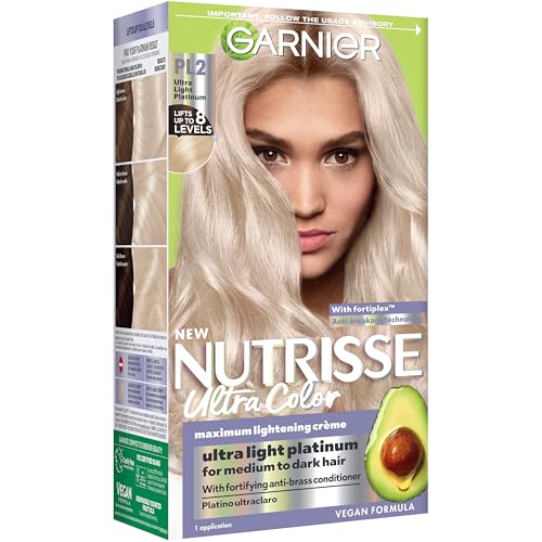 Garnier Nutrisse Ultra Color Hair Color, Permanent Hair Dye for Up to 8 Weeks of Bold, Vibrant, Fade-Resistant Results, Vegan & Cruelty-Free, PL2 Ultra Light Platinum (Mascarpone Crème), 1 Count
