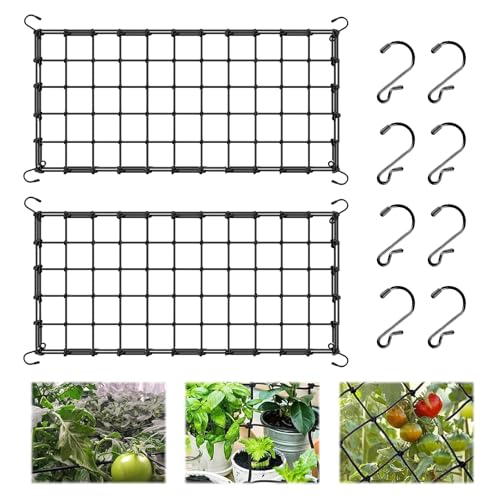 2 Stück Ranknetz 120x60 cm – Elastisches Stabiles Pflanzennetz für Kletterpflanzen mit 8 Rostfreien Haken Perfektes Grow Netz und Scrog Netz für Tomaten, Gurken, Rosen Witterungsbeständiges Gartennetz