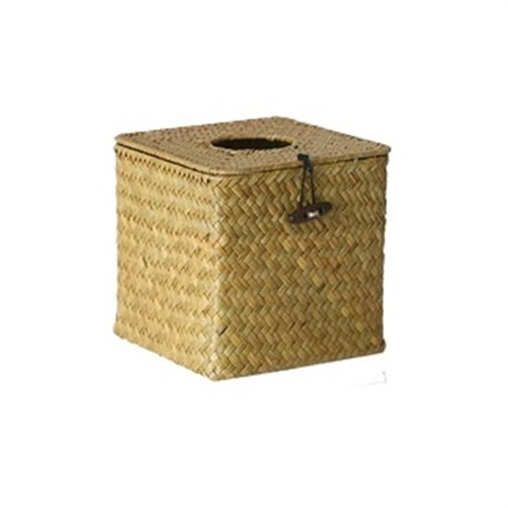Aimanqi Yellow-M Straw Tissue Box Handmade Woven Rattan Napkin Holder Box Roll Paper Tray Car Living Room Storage Box Home Decor(Yellow-M)