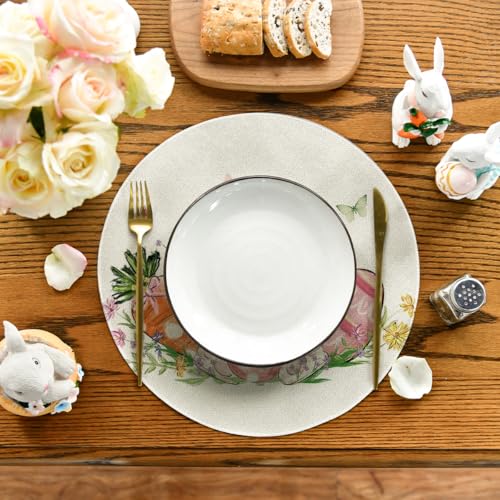 Artoid-Mode-Easter-Round-Placemats-Set-of-4-14-Inch-Bunnys-Carrot-Eggs-Spring-Farmhouse-Round-Table-Mats-for-Easter-Party-Dining-Decoration Artoid Mode Easter Round Placemats Set of 4 14 Inch Bunnys Carrot Eggs Spring Farmhouse Round Table Mats for Easter Party Dining Decoration