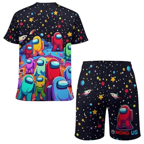 Image of Kids Boys T Shirt Shorts Set Gaming Cartoon 2 Piece Graphic Short Sleeve Outfit Set for Boys Girls Small 8-10 Years, Red